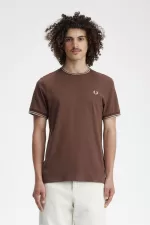 Fred Perry Twin Tipped Men’s T-Shirt Dark Red Warm Grey | ZNLFY0923