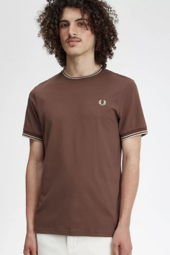 Fred Perry Twin Tipped Men’s T-Shirt Dark Red Warm Grey | ZNLFY0923