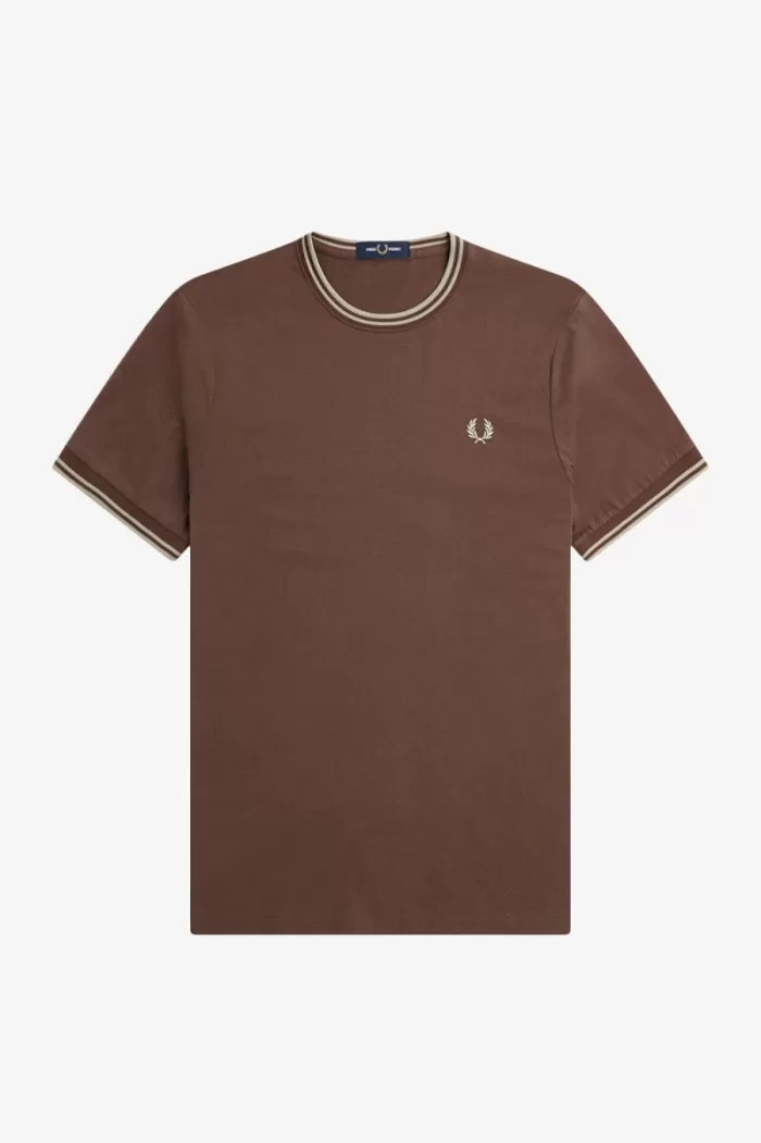 Fred Perry Twin Tipped Men’s T-Shirt Dark Red Warm Grey | ZNLFY0923