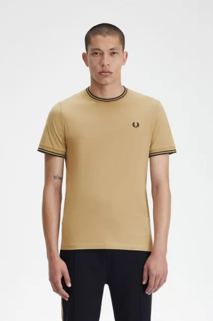 Fred Perry Twin Tipped Men’s T-Shirt Green Black | XZPSQ0459