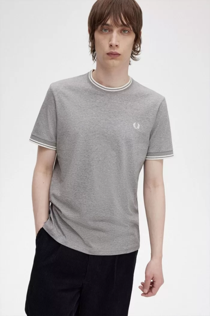 Fred Perry Twin Tipped Men’s T-Shirt Grey | IDGJK2650