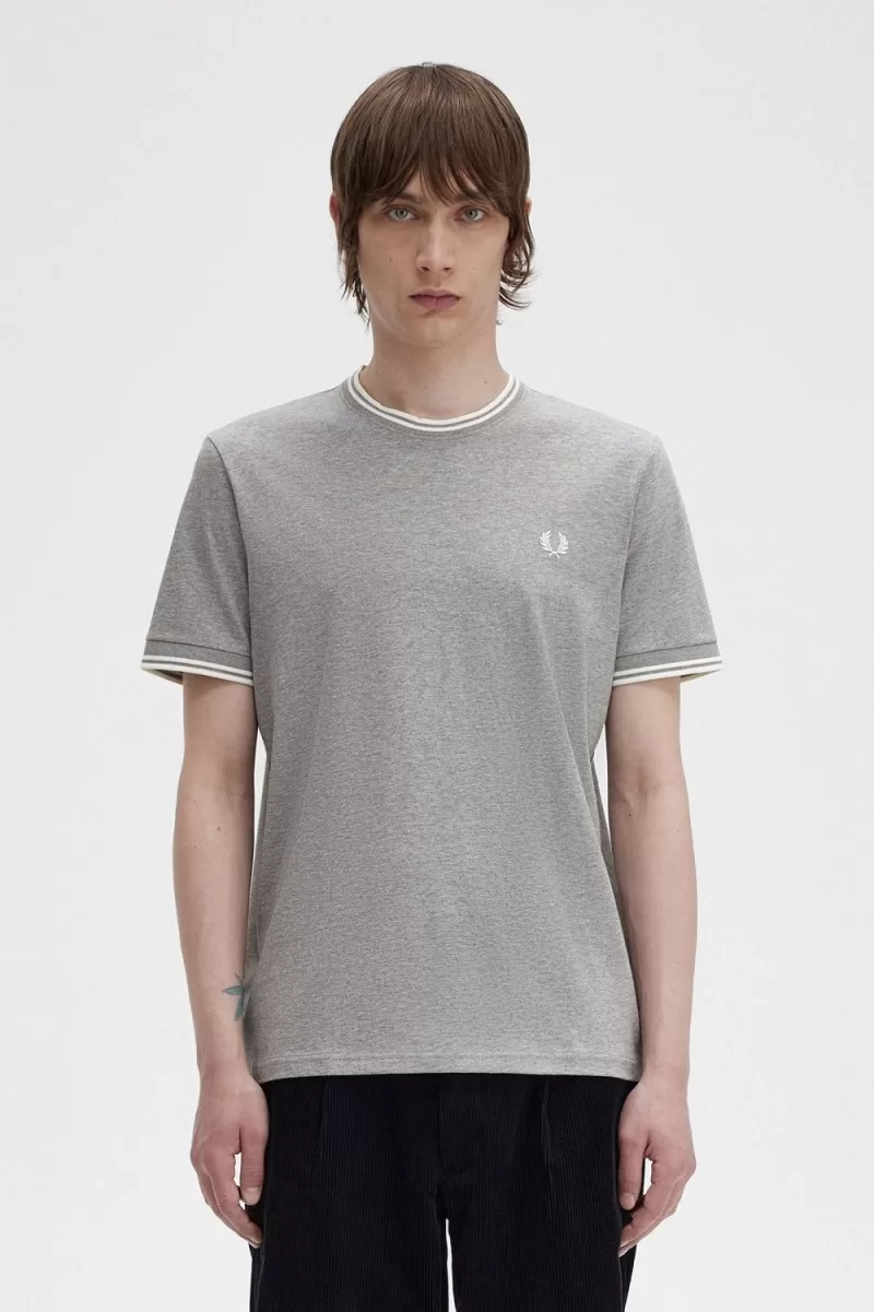 Fred Perry Twin Tipped Mens T Shirt Grey IDGJK2650 - Fred Perry Twin Tipped Men's T-Shirt Grey | IDGJK2650