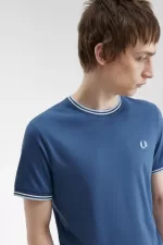 Fred Perry Twin Tipped Men’s T-Shirt Midnight Blue Beige Light Aqua | ROEUW6582