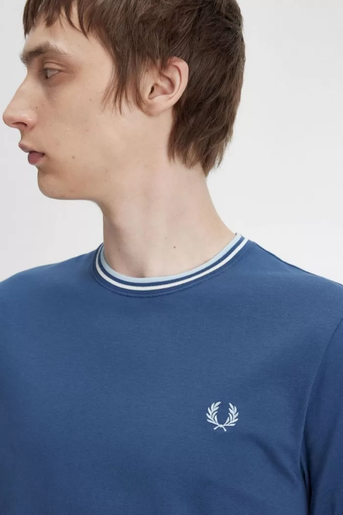 Fred Perry Twin Tipped Men’s T-Shirt Midnight Blue Beige Light Aqua | ROEUW6582