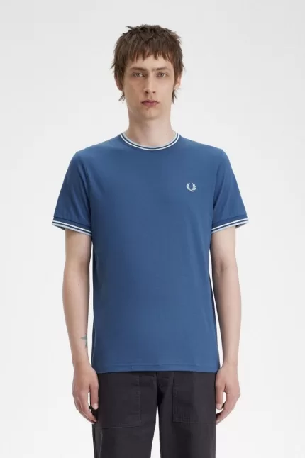 Fred Perry Twin Tipped Men’s T-Shirt Midnight Blue Beige Light Aqua | ROEUW6582