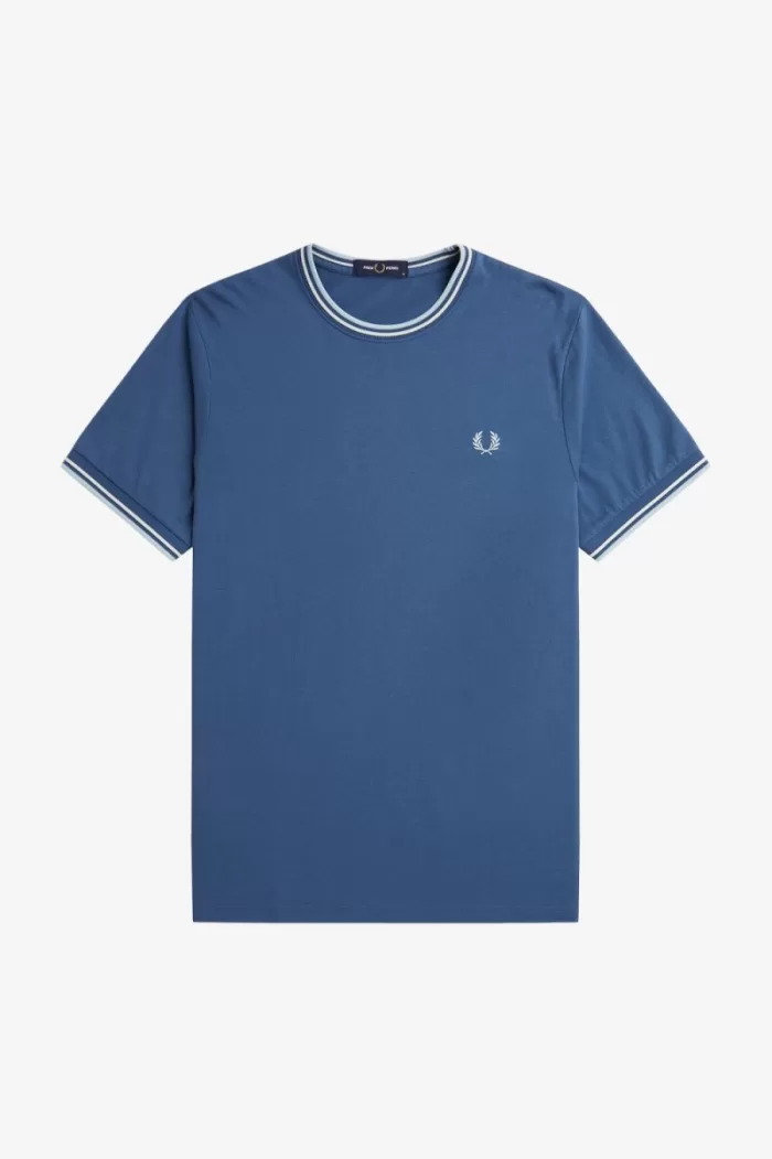 Fred Perry Twin Tipped Men’s T-Shirt Midnight Blue Beige Light Aqua | ROEUW6582