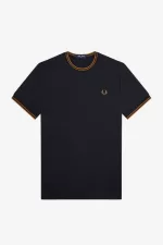 Fred Perry Twin Tipped Men’s T-Shirt Navy Dark Coffee | TQJXS5043