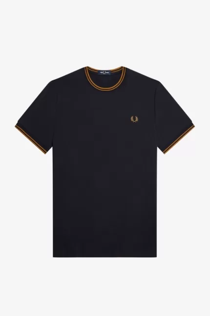 Fred Perry Twin Tipped Men’s T-Shirt Navy Dark Coffee | TQJXS5043