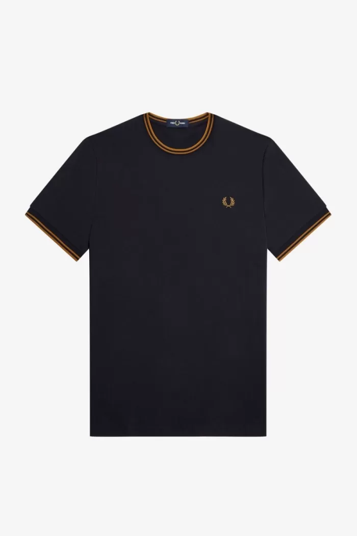 Fred Perry Twin Tipped Men’s T-Shirt Navy Dark Coffee | TQJXS5043