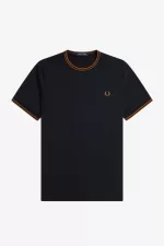 Fred Perry Twin Tipped Men’s T-Shirt Navy Dark Coffee | TQJXS5043