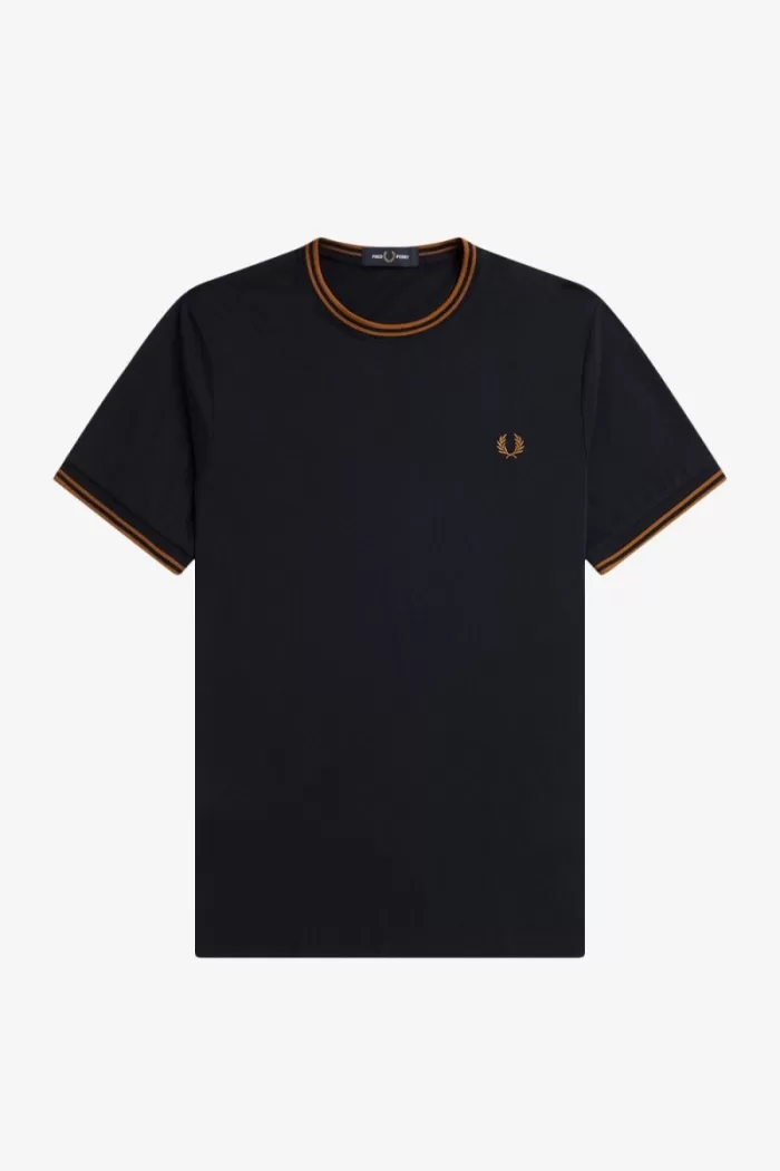 Fred Perry Twin Tipped Men’s T-Shirt Navy Dark Coffee | TQJXS5043