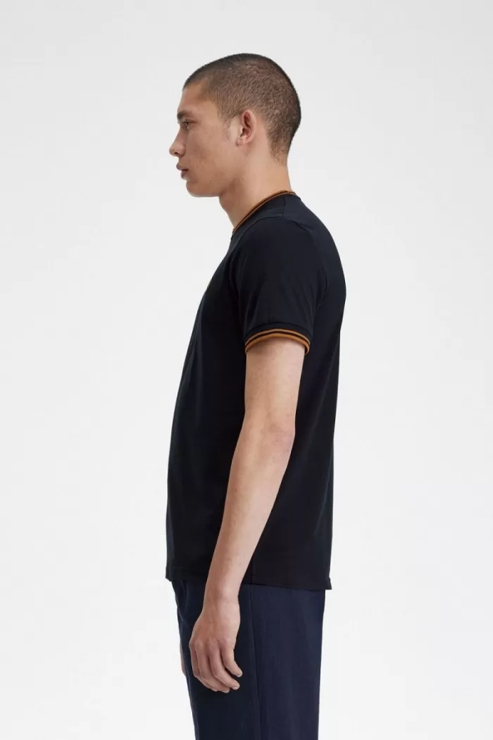 Fred Perry Twin Tipped Men’s T-Shirt Navy Dark Coffee | TQJXS5043