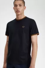 Fred Perry Twin Tipped Men’s T-Shirt Navy Dark Coffee | TQJXS5043