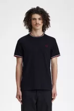 Fred Perry Twin Tipped Men’s T-Shirt Navy Snow White Burnt Red | OCPRG3821