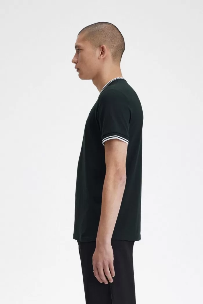 Fred Perry Twin Tipped Men’s T-Shirt Night Green Snow White | LWHGS8306