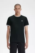 Fred Perry Twin Tipped Men’s T-Shirt Night Green Snow White | LWHGS8306