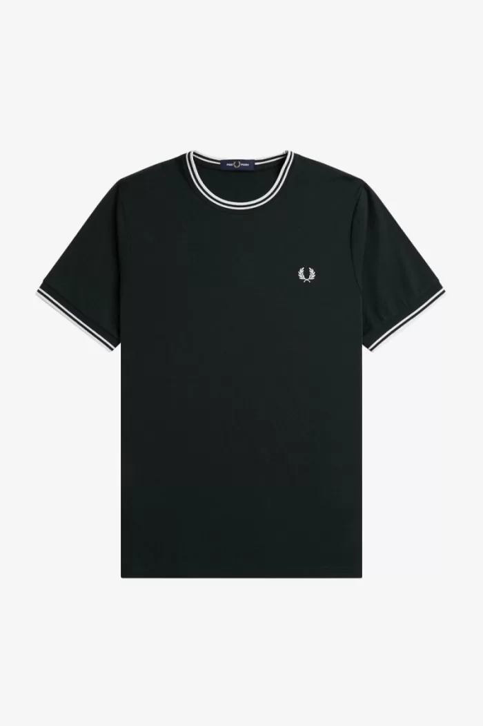 Fred Perry Twin Tipped Men’s T-Shirt Night Green Snow White | LWHGS8306