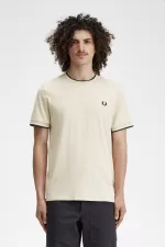 Fred Perry Twin Tipped Men’s T-Shirt Oatmeal Beige Black | GCDOB7621