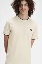 Fred Perry Twin Tipped Men’s T-Shirt Oatmeal Beige Black | GCDOB7621