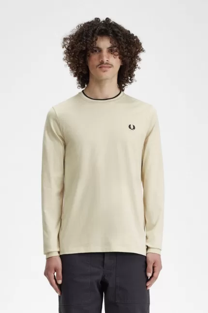 Fred Perry Twin Tipped Men’s T-Shirt Oatmeal Beige Black | JIPCX7904