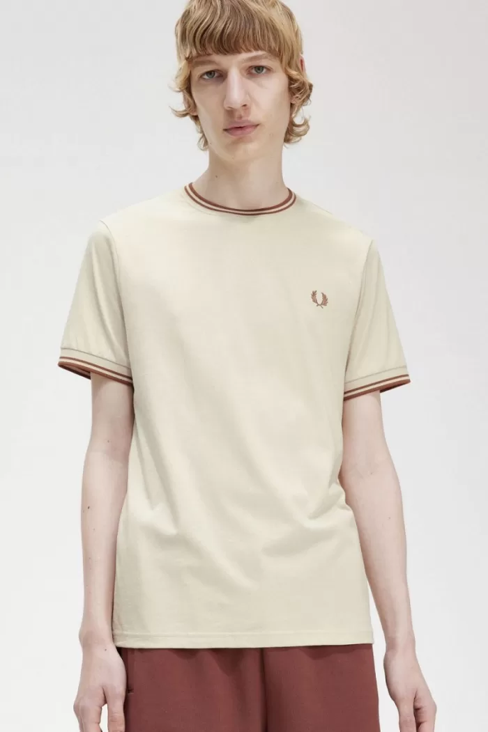 Fred Perry Twin Tipped Men’s T-Shirt Oatmeal | EOSPJ4716