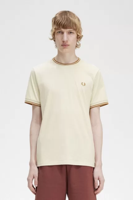 Fred Perry Twin Tipped Men’s T-Shirt Oatmeal | EOSPJ4716