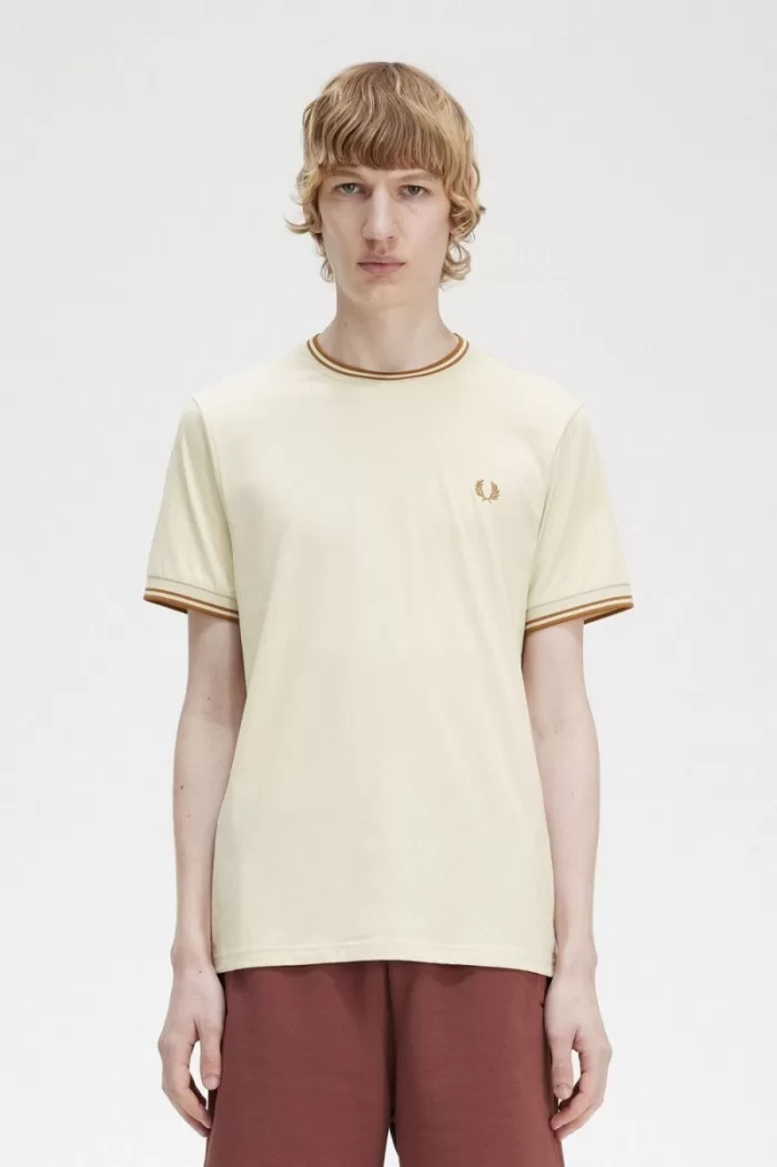 Fred Perry Twin Tipped Men’s T-Shirt Oatmeal | EOSPJ4716