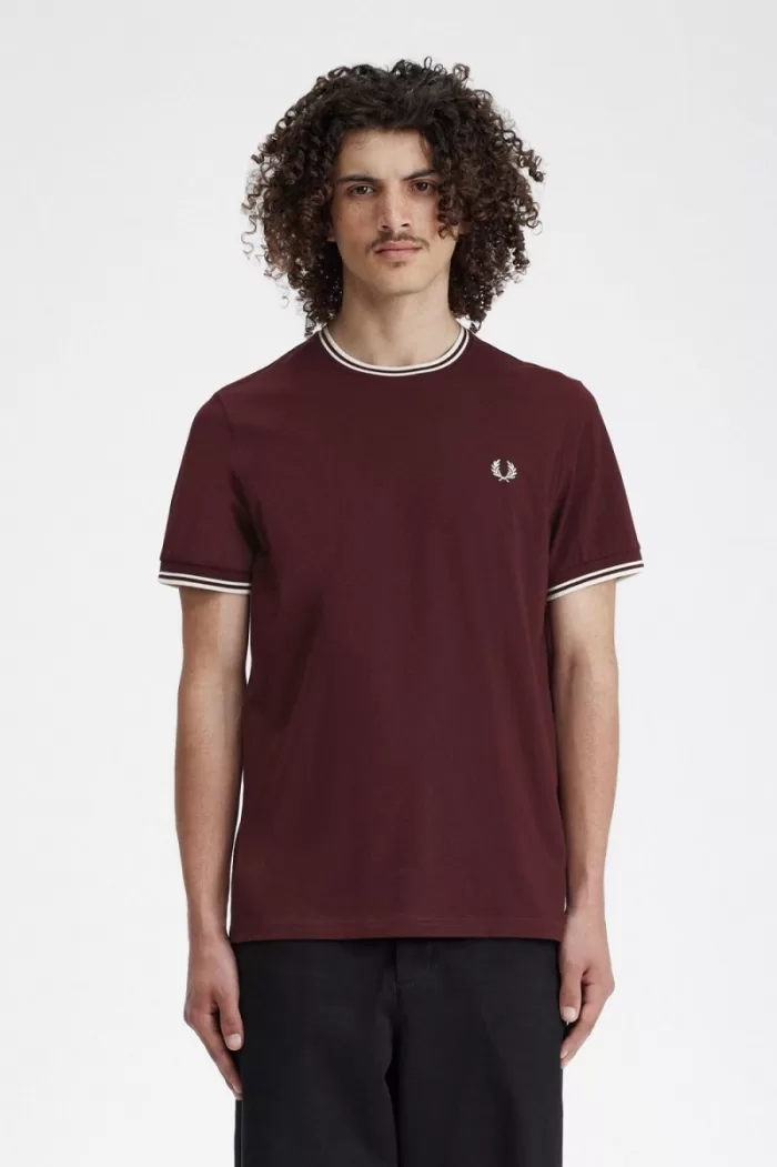 Fred Perry Twin Tipped Men’s T-Shirt Oxblood | XRVPL7965