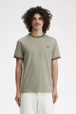 Fred Perry Twin Tipped Men’s T-Shirt Warm Grey Dark Red | ZHVNP4038