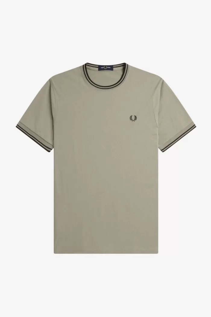 Fred Perry Twin Tipped Men’s T-Shirt Warm Grey Dark Red | ZHVNP4038