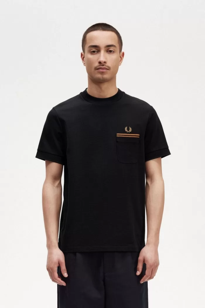 Fred Perry Twin Tipped Pocket Men’s T-Shirt Black | IVNKL6894