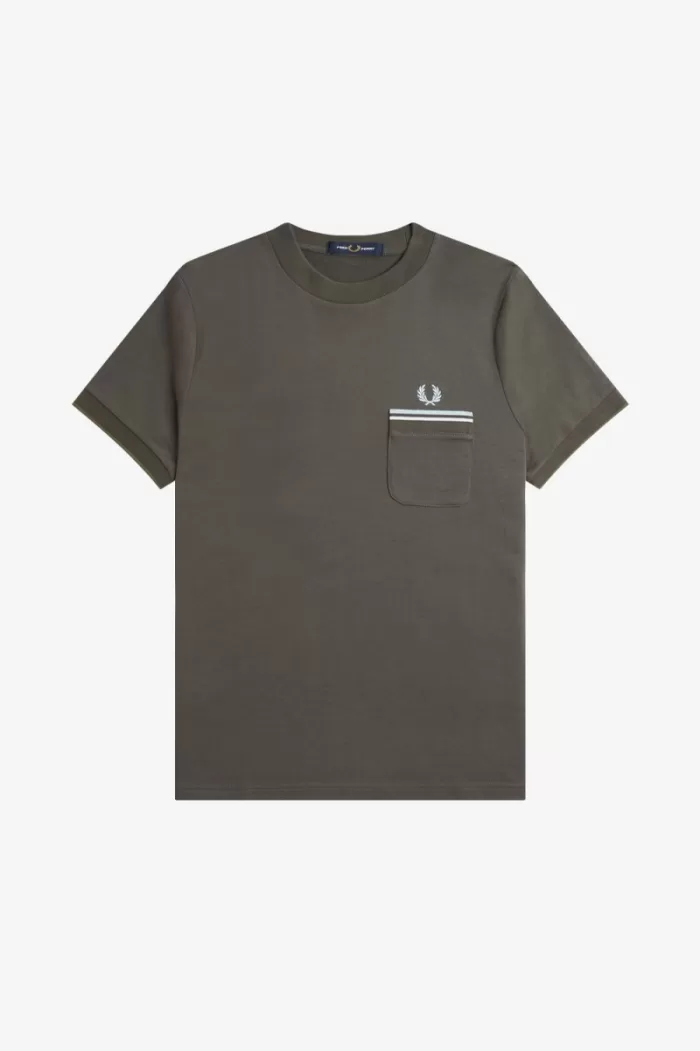 Fred Perry Twin Tipped Pocket Men’s T-Shirt Field Green | ZTIHW1569