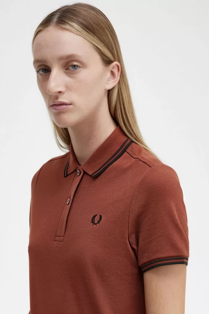 Fred Perry Twin Tipped Shirt Women’s Dress Whisky Brown Black | VWRLH6189