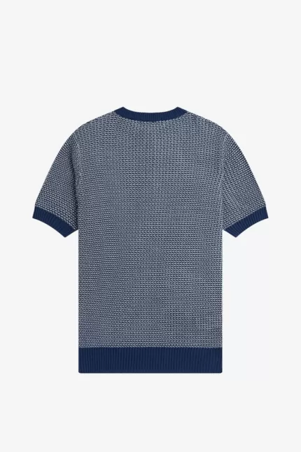 Fred Perry Two Colour Texture Knit Men’s Shirt French Navy | EXSBO6342