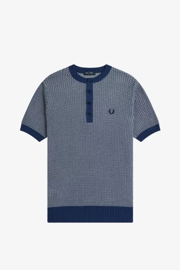 Fred Perry Two Colour Texture Knit Men’s Shirt French Navy | EXSBO6342