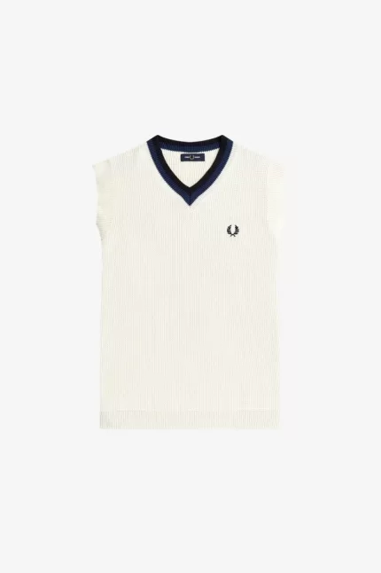 Fred Perry V-Neck Knitted Men’s Tanks Beige | RTXLO0615