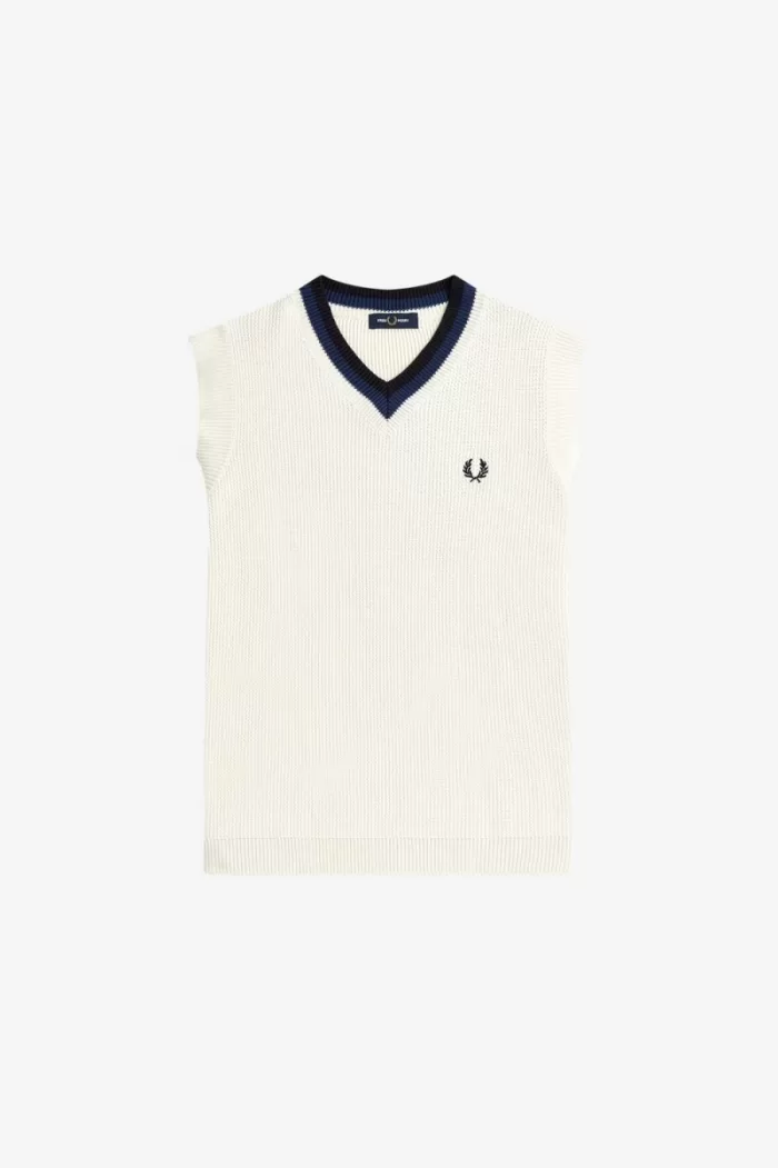 Fred Perry V-Neck Knitted Men’s Tanks Beige | RTXLO0615