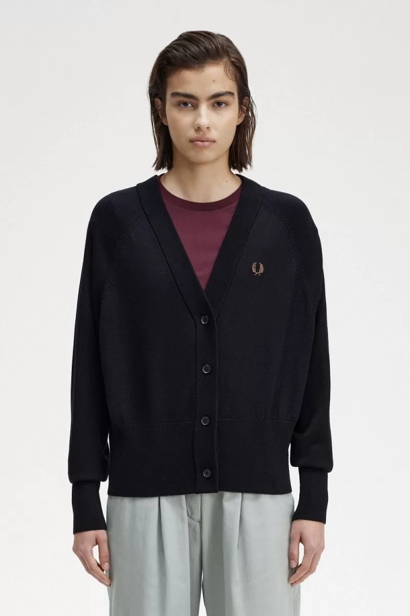 Fred Perry V Neck Womens Cardigan Navy NATYV3458 - Fred Perry V-Neck Women's Cardigan Navy | NATYV3458