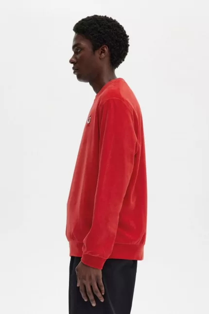 Fred Perry Velour Men’s Sweatshirts Red | HAZRX6748