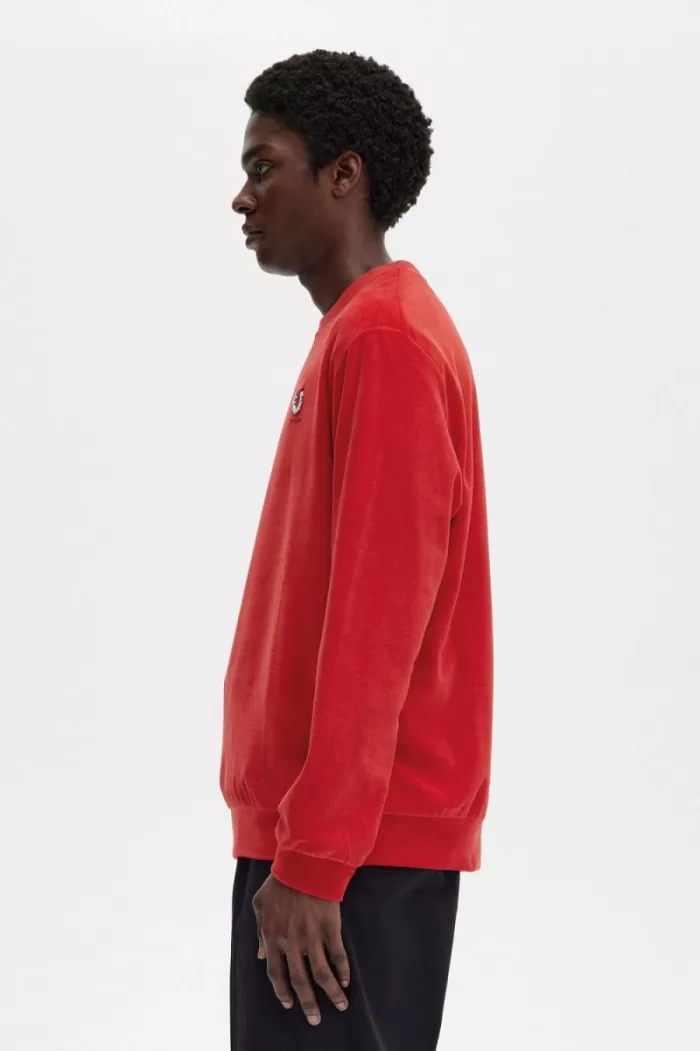 Fred Perry Velour Men’s Sweatshirts Red | HAZRX6748