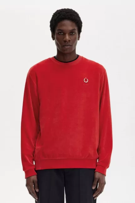 Fred Perry Velour Men’s Sweatshirts Red | HAZRX6748