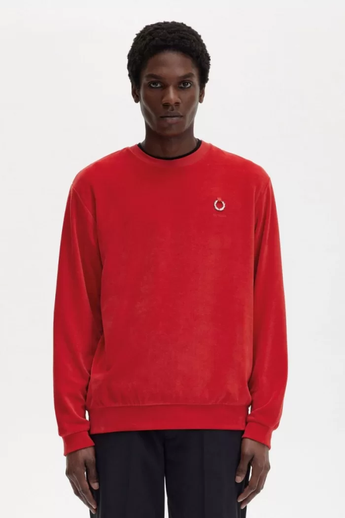 Fred Perry Velour Men’s Sweatshirts Red | HAZRX6748