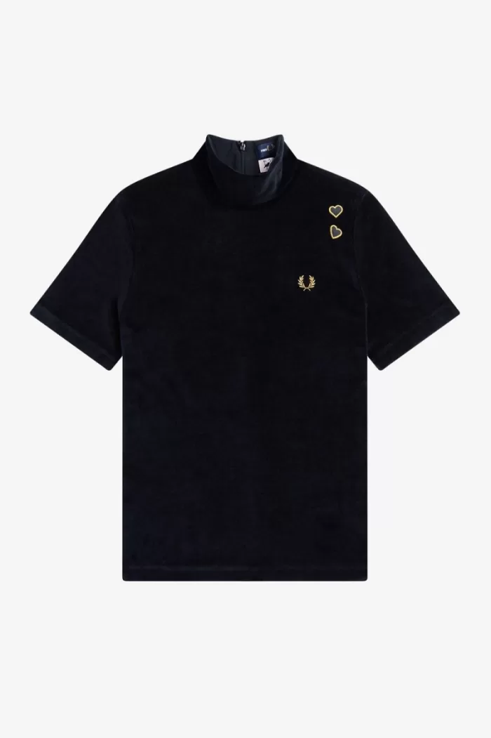 Fred Perry Velour Women’s T-Shirt Black | ZUDVG1047