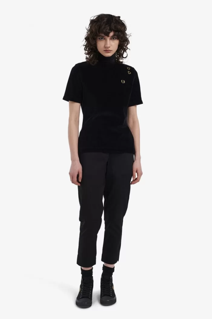 Fred Perry Velour Women’s T-Shirt Black | ZUDVG1047