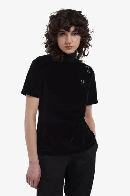 Fred Perry Velour Women’s T-Shirt Black | ZUDVG1047