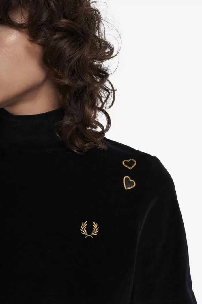 Fred Perry Velour Women’s T-Shirt Black | ZUDVG1047