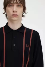 Fred Perry Vertical Stripe Knitted Men’s Shirt Black | GJTCI4875