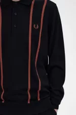 Fred Perry Vertical Stripe Knitted Men’s Shirt Black | GJTCI4875