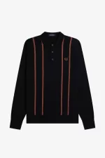 Fred Perry Vertical Stripe Knitted Men’s Shirt Black | GJTCI4875