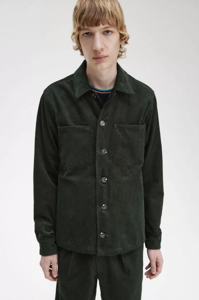 Fred Perry Waffle Cord Men’s Shirt Night Green | BQHDI7094